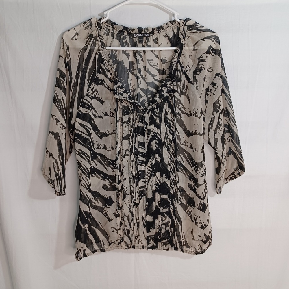 Women's Express Zebra Print Sheer‎ Lightweight Blouse Size Small
